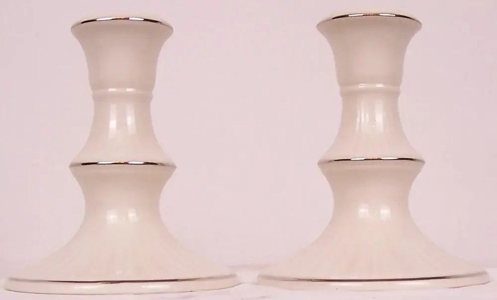 Vintage Lenox Versailles Platinum Trim Ivory Porcelain Candlestick Holders Pair